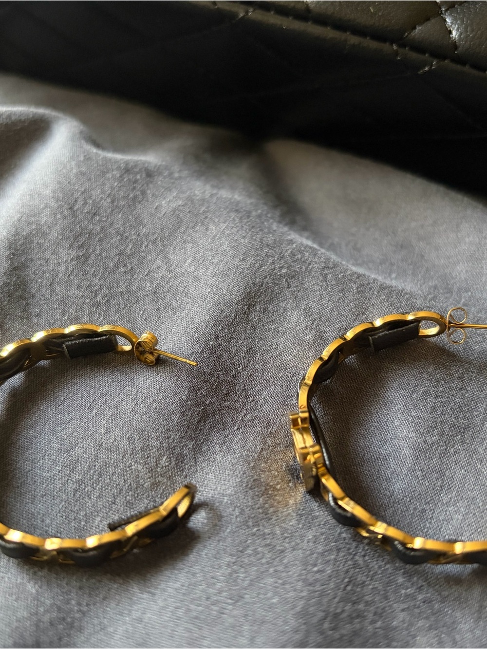 Gold-Tone Black Woven Hoop Earrings - Women's Fashion Jewelry
